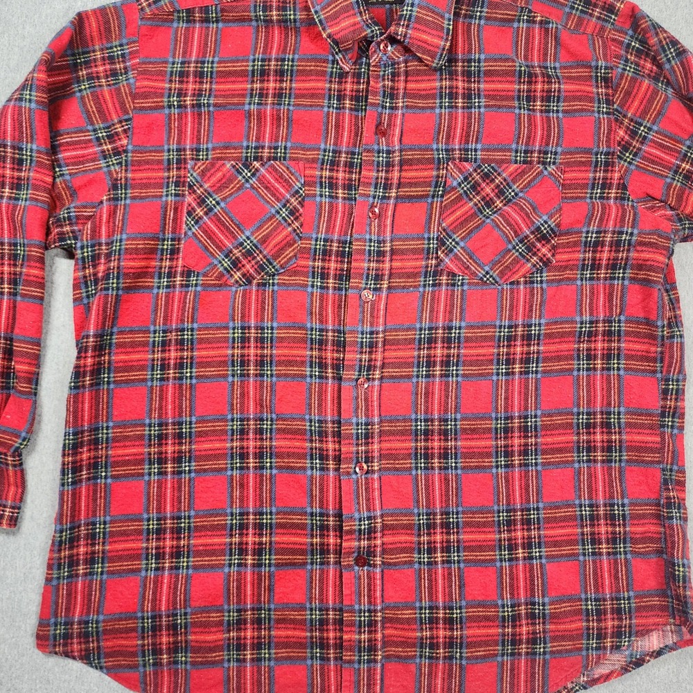 John Blair Flannel Shirt Mens XL Red Plaid Good Vintage Long Sleeve Cotton - Picture 2 of 9
